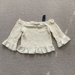 American Eagle Yellow Ruffled Smocked Crop Top Off Shoulder Blouse Frilled NWT